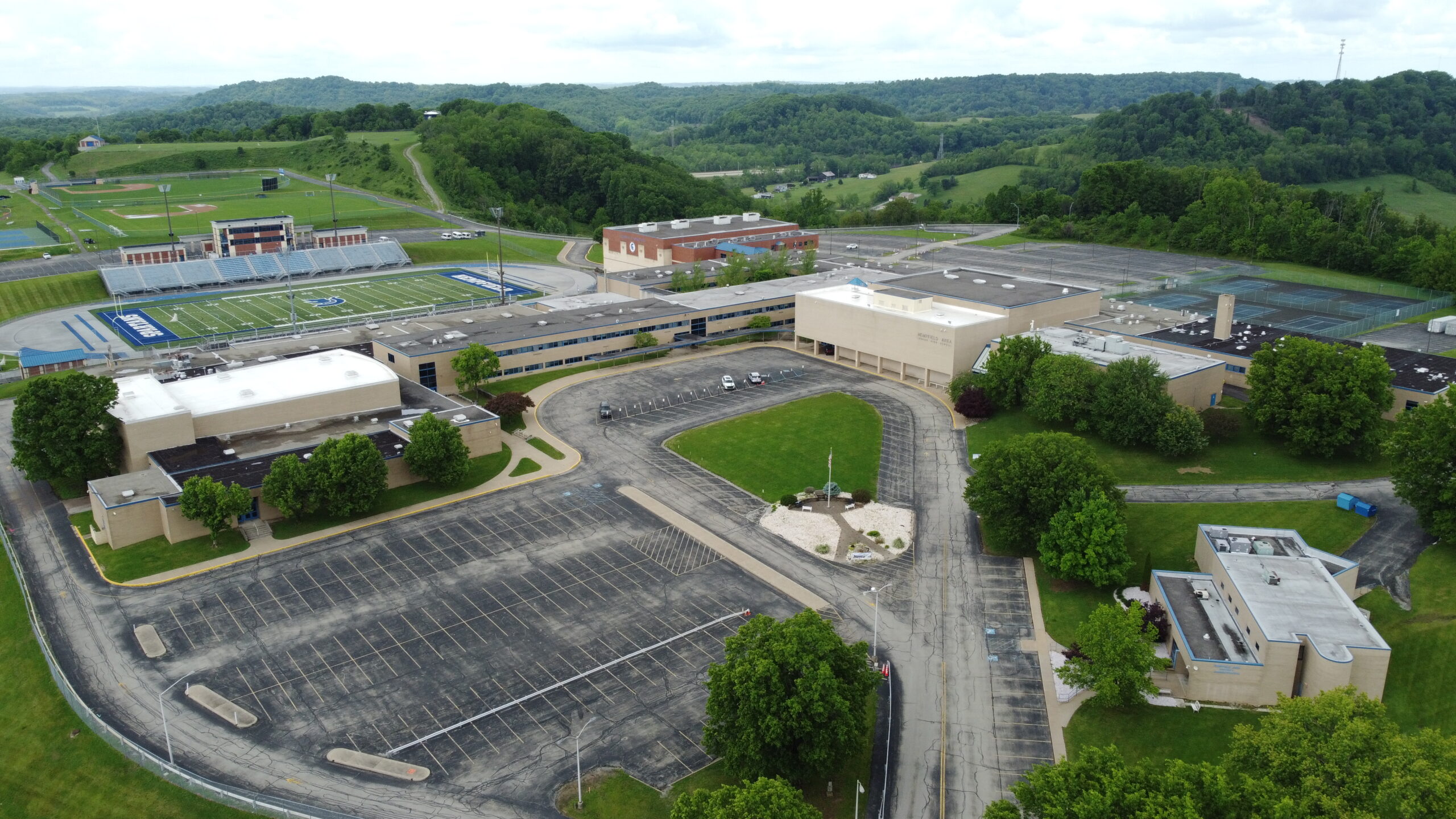 Aerial view of Hempfield Area High School photographed in May 2026