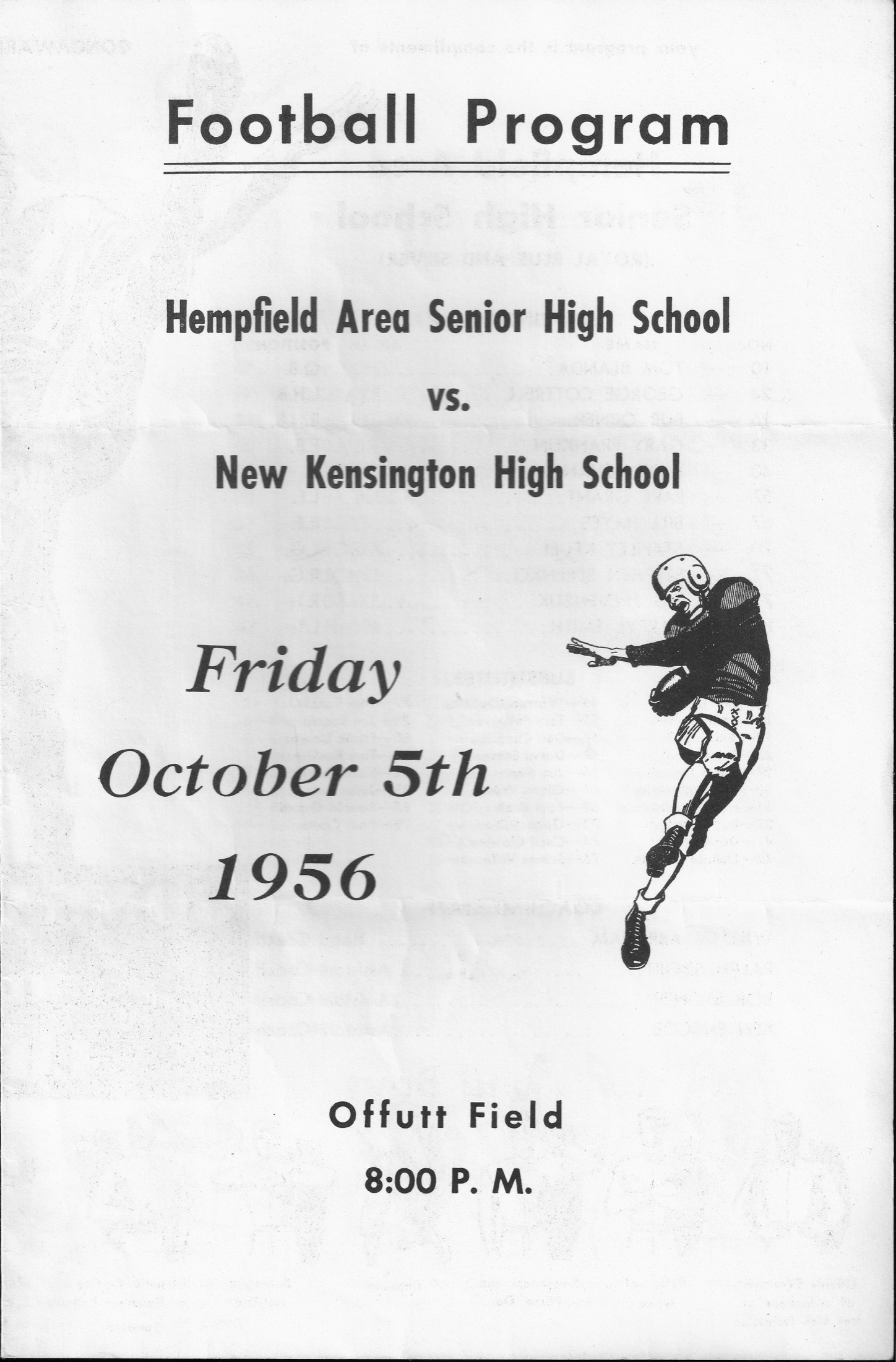 1956 Football Program — Hempfield 6, New Kensington 31