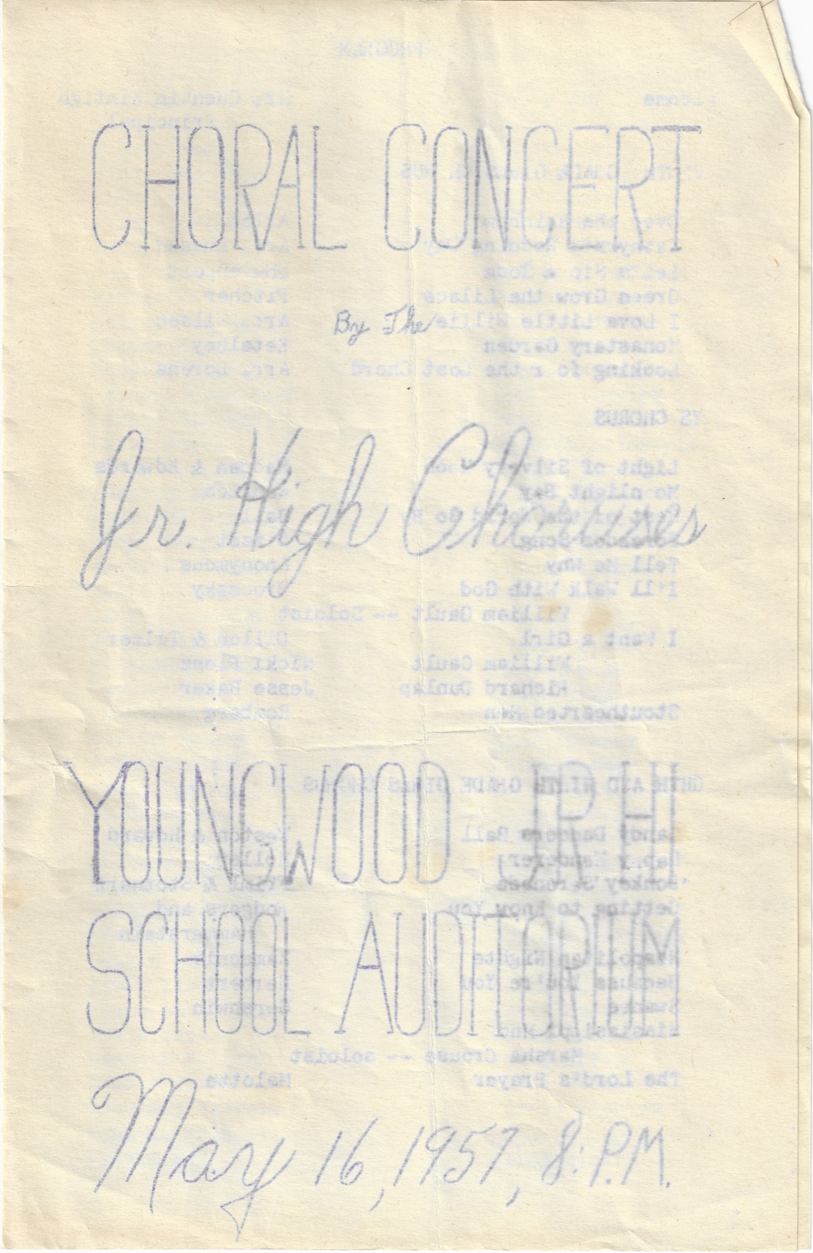 1957 Youngwood Jr. High Choral Concert Program