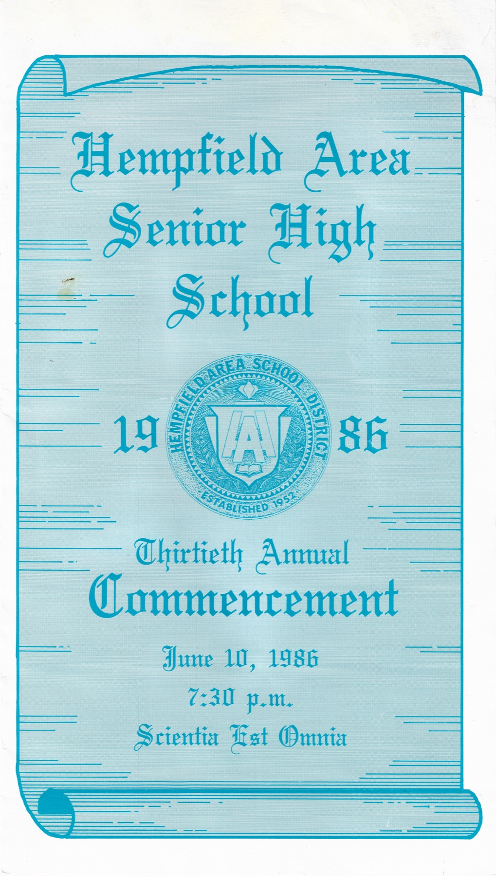 1986 HAHS Commencement Program