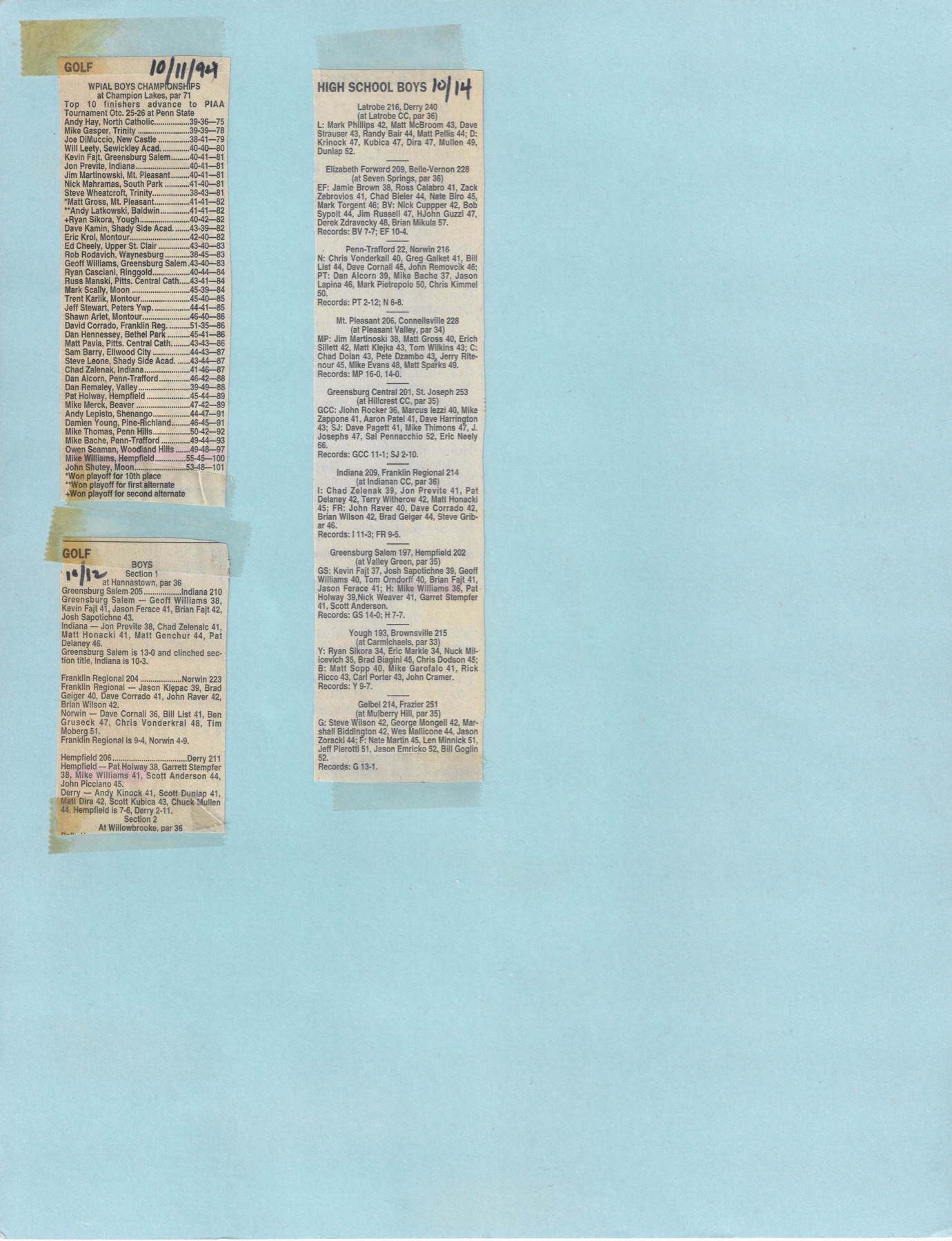 1994 Boys Golf newspaper clippings second image
